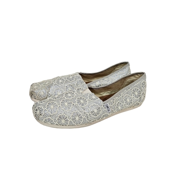 Toms Silver Sparkly Crochet Alpargata Shoes - Picture 1 of 8